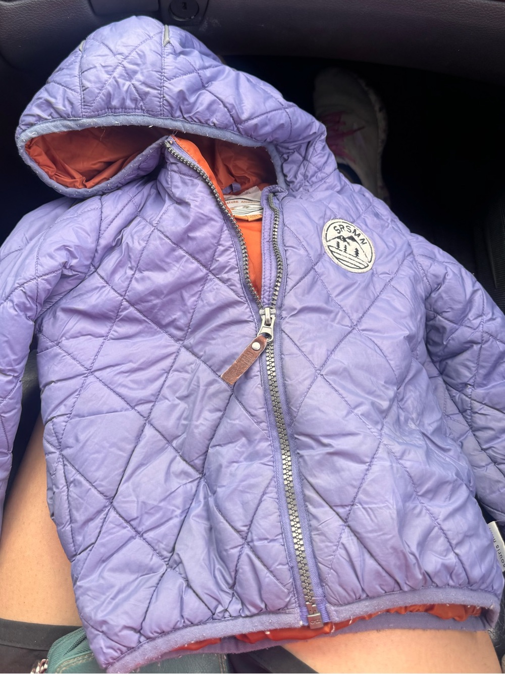 Souris Mini Quilted Hooded Puffer Jacket in purple size 2-3